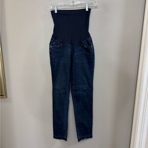 Women's Indigo Blue Maternity Raw Hem Straight Leg Jeans. Size Medium